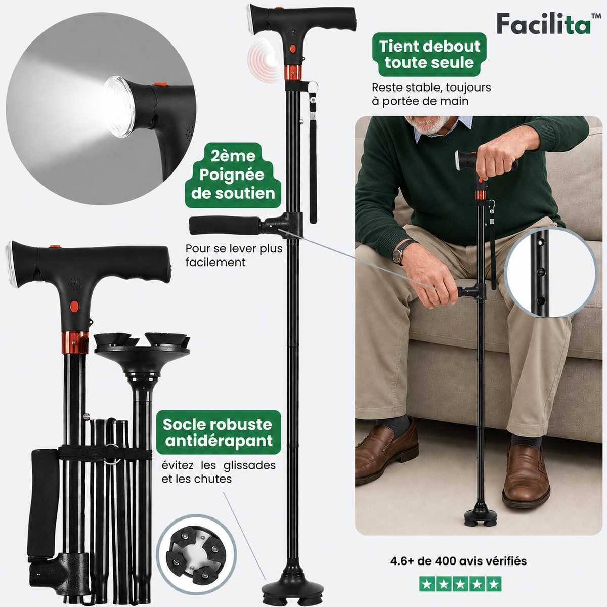 Facilita™ Canne trépied stabilisatrice anti-chute
